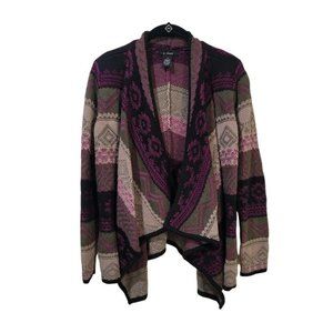 U-Knit Women's Size Small Open Front Waterfall Knit Multicolor Cardigan